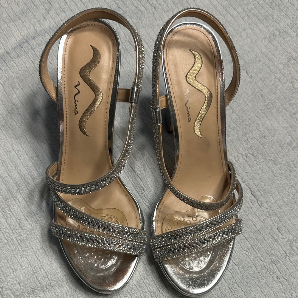 Nina Glittering Silver Strappy Heels